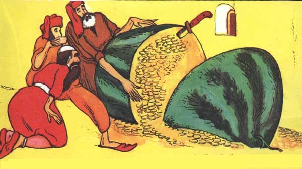 К ногам изумленных бедняков посыпались золотые монеты