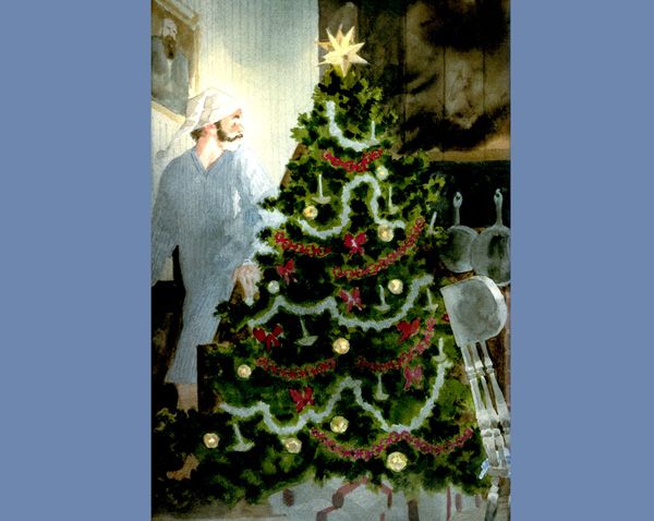 Притаившись за ёлкой, дедушка наблюдал за ним