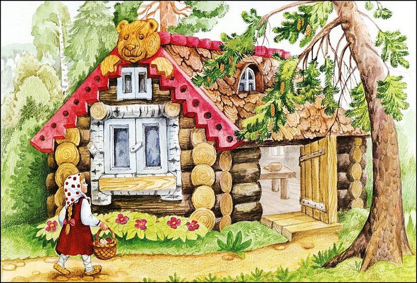 Девочка пришла в лесу к домику